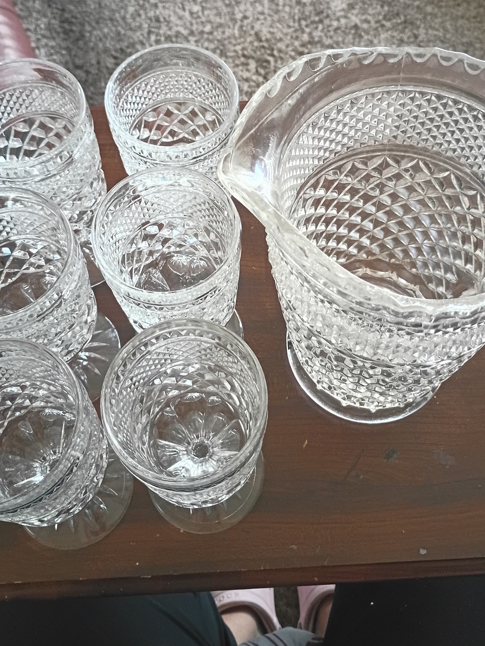 Vintage Hocking Diamond Pattern Goblet and Pitcher Set - Picture 2 of 4